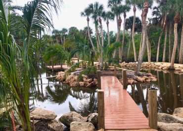 Custom Backyard pond dock, observation deck and bulkhead