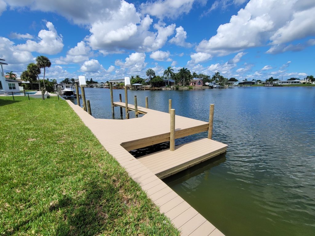 Seawall, skinny dock, boat slip and kayak launch deck