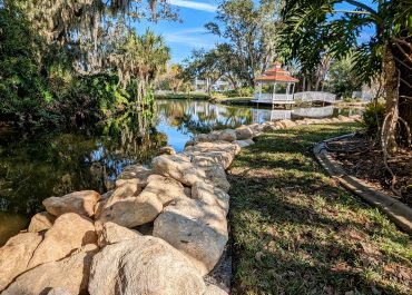 Coquina Seawall on a Lake in Orlando with Gazebo in background