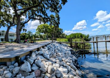 Coquina seawall repair on the Indian River in Titusville