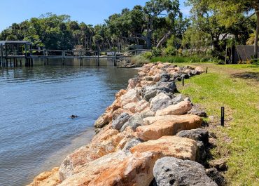 A picture of coquina seawall that was installed by Integrity Marine